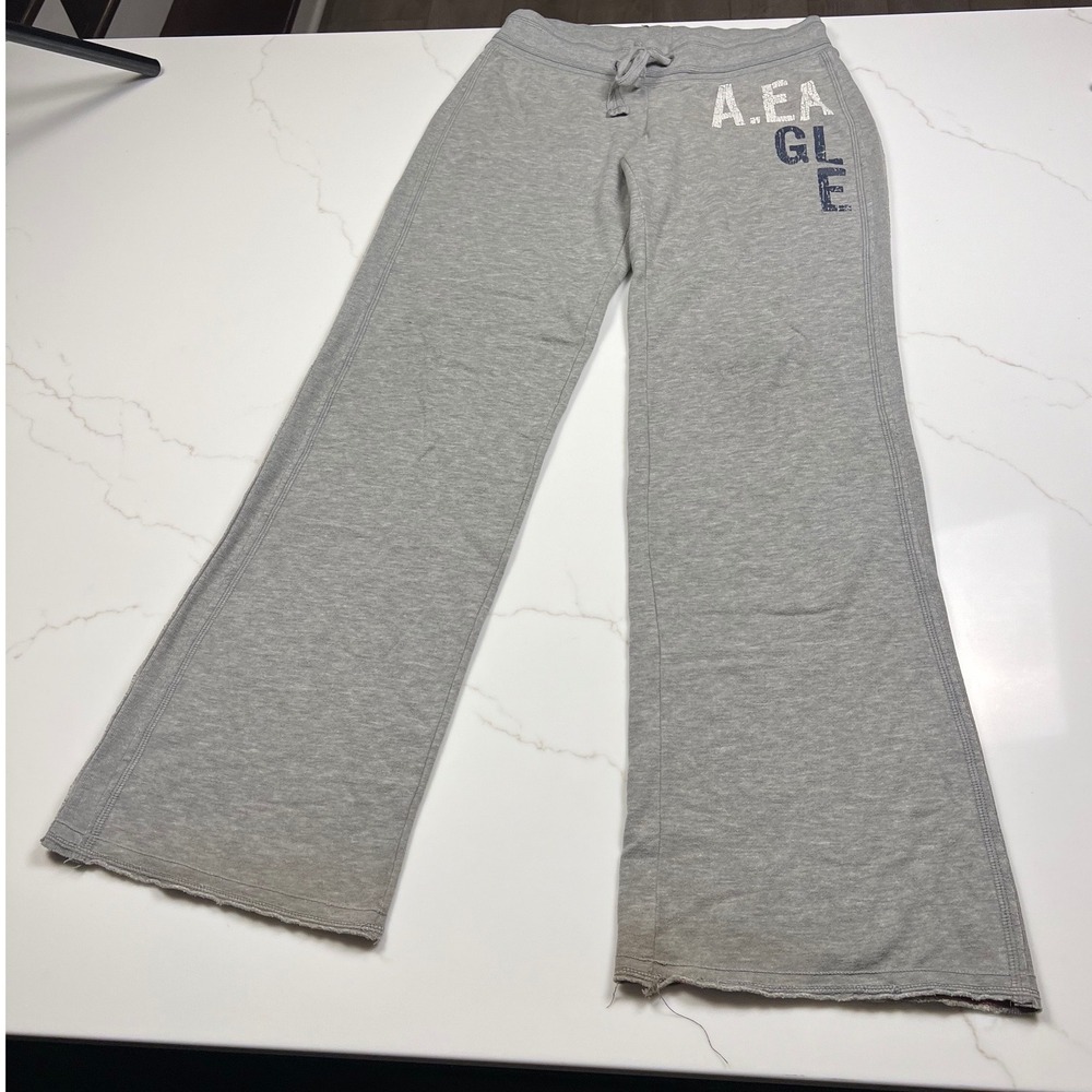American Eagle Sweatpants Womens Gray Wide Leg Eagle Fleece Graphic 32 Inseam